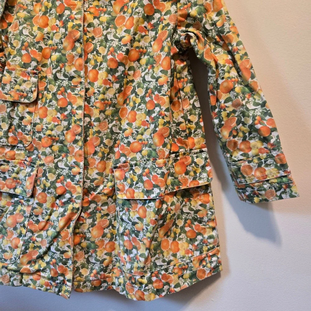 Stella McCartney Kids Citrus Orange Print Hooded Utility Jacket Coat Size 6Y